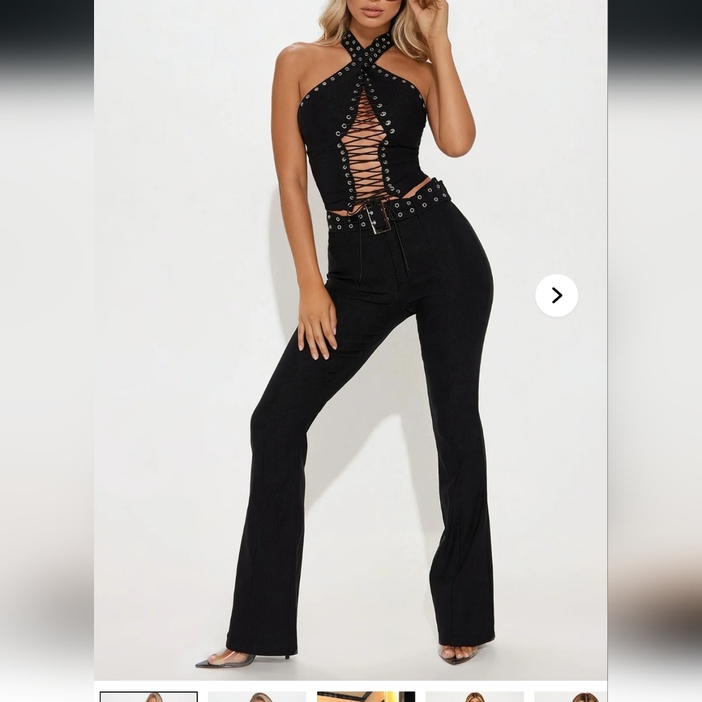 Briana Lace Up Pant Set - Black